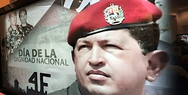  | Mural in the streets of Caracas with a photo of Commander Hugo Chavez next to a caption that reads Dia de la Dignidad Nacional National Dignity Day and a photo of Chavez while he was in prison Photo ONCOPfile photo | MR Online